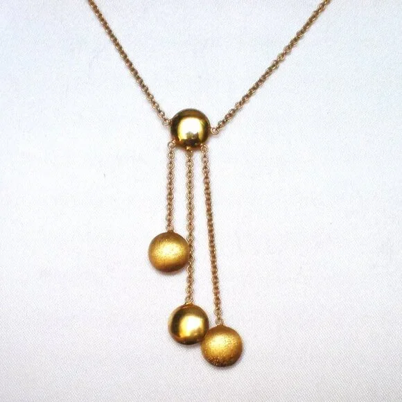 Vintage European Italy Solid 14K Yellow Gold 3 Pendants Lariat Necklace Chain